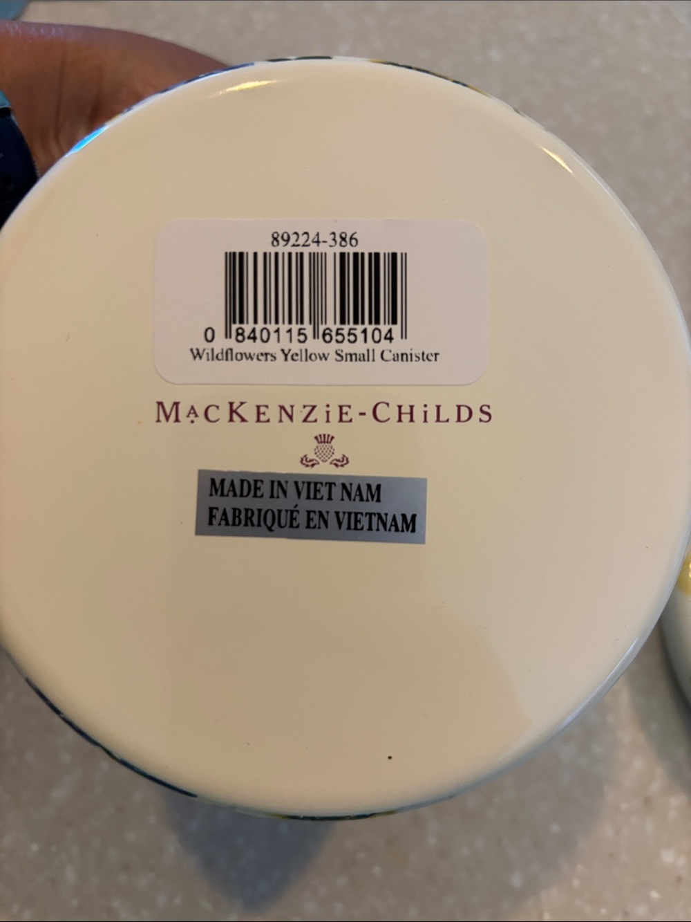 MacKenzie-Childs Floral canister with Glass Knob - White & Yellow - Picture 3 of 8
